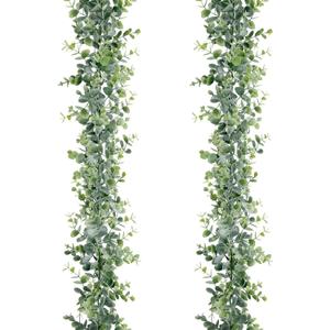 Sggvecsy Artificial Eucalyptus Garland 2 Pack Fake Eucalyptus Greenery Garland Faux Hanging Plants Artificial Vines, 6 Feet/Strand for Wedding Backdrop Arch Wall Table Party Outdoor Festival Decor