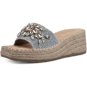 WHITE MOUNTAIN Women's Stitch Heeled Sandal, Light Blue, 10