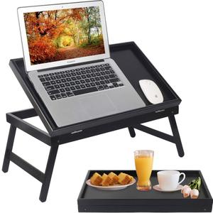 Artmeer Bed Tray Table Breakfast Food Tray with Folding Legs Kitchen Serving Tray for Lap Desks Notebook Computer Bed Platters TV Snack Tray, Adjustable (Black) (Large)