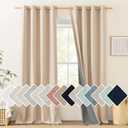 NICETOWN 100% Blackout Cream Linen Curtains 95 inches Length for Dining Room, 2 Panels Set, 52" Wide, Farmhouse Style Room Cooling Window Draperies with Thermal Insulated Liners