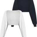 Floerns Women's 2 Pcs Plus Size Long Sleeve Rib Knit Cropped Cardigan Shrug Sweaters (X-Large Plus, Black and White)