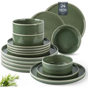 AmorArc Ceramic Dinnerware Sets, Handmade Reactive Glaze Stoneware Plates and Bowls Sets,Highly Chip and Crack Resistant | Dishwasher & Microwave Safe Dishes Set, Service for 8 (24pc)