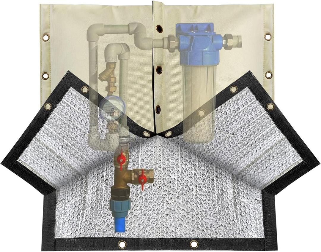 RICHIE 4-Way Opening Backflow Preventer Cover (5F) Heavy-Duty 5-Layer Insulated Enclosure, All-Weather Protection for Outdoor Pipe, Irrigation Sprinkler Valve, Well Water Pump, 14" Wx18 H Beige