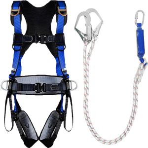 NewDoar Fall Protection Harness,ANSI/OSHA Standards Full Body Roofing Kit,Men Construction Harness Upgrade 4 Quick Buckles,with Shock Absorbing Y Lanyard,Quick Wear Comfort Ergonomic padding