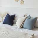 Decorative Neutral Linen Throw Pillow Covers 20x20 Inch Set of 2, Navy Blue Boho Farmhouse Pillow Covers with Braid Fringe for Sofa Bed Modern Couch Pillow Cases for Organic Home Decor