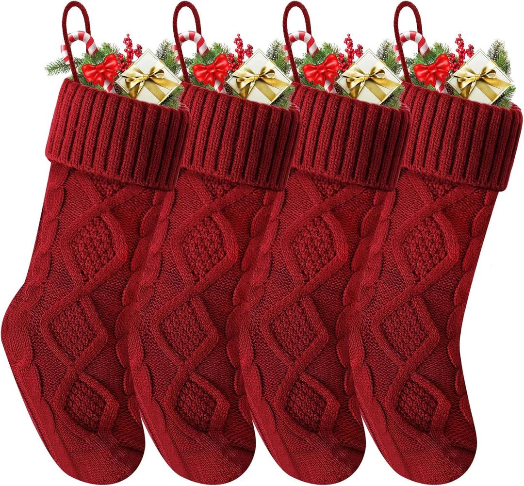 Christmas Stockings 18 Inches,Long Knitted Socks Christmas Decoration Hanging Stocking Fireplace Xmas Tree Stocking for Home Family4 red