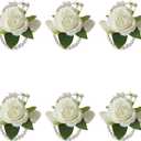 6 Pcs Ivory White Rose Wrist Corsage for Wedding, Bride Bridesmaids Corsages, Pearls Bracelet Wrist Flower for Prom Homecoming Party, Wrist Corsage for Mother of Bride and Groom Wedding Decor