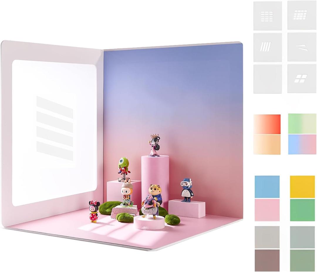 24x24 Inch Backdrop Board Kit, 2PCS Backgound Frame, 1PC Background Board, 6PCS Backdrop Paper, 6PCS Shadow Light Paper for Product, Food, Jewelery, Makeup Photography Shooting