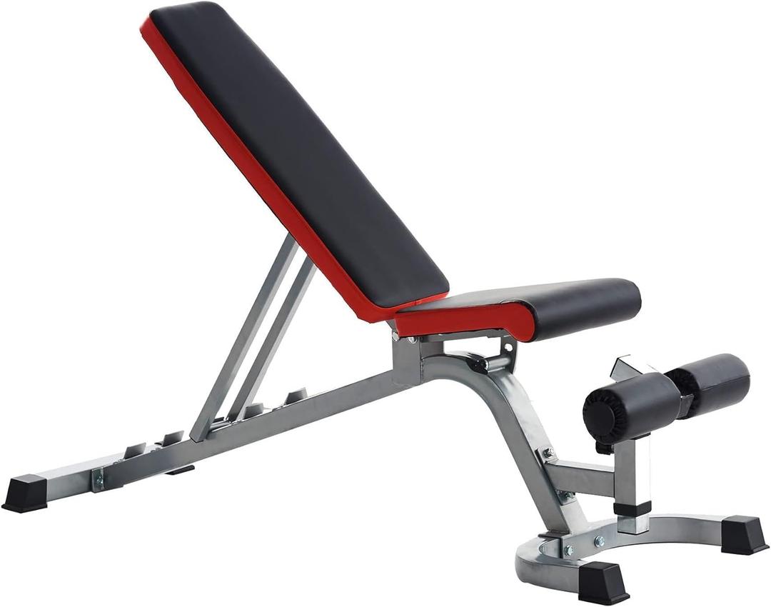 Fitvids Heavy Duty Adjustable and Foldable Utility Weight Bench for Upright, Incline, Decline, and Flat Exercise (Black/Red/Gray)