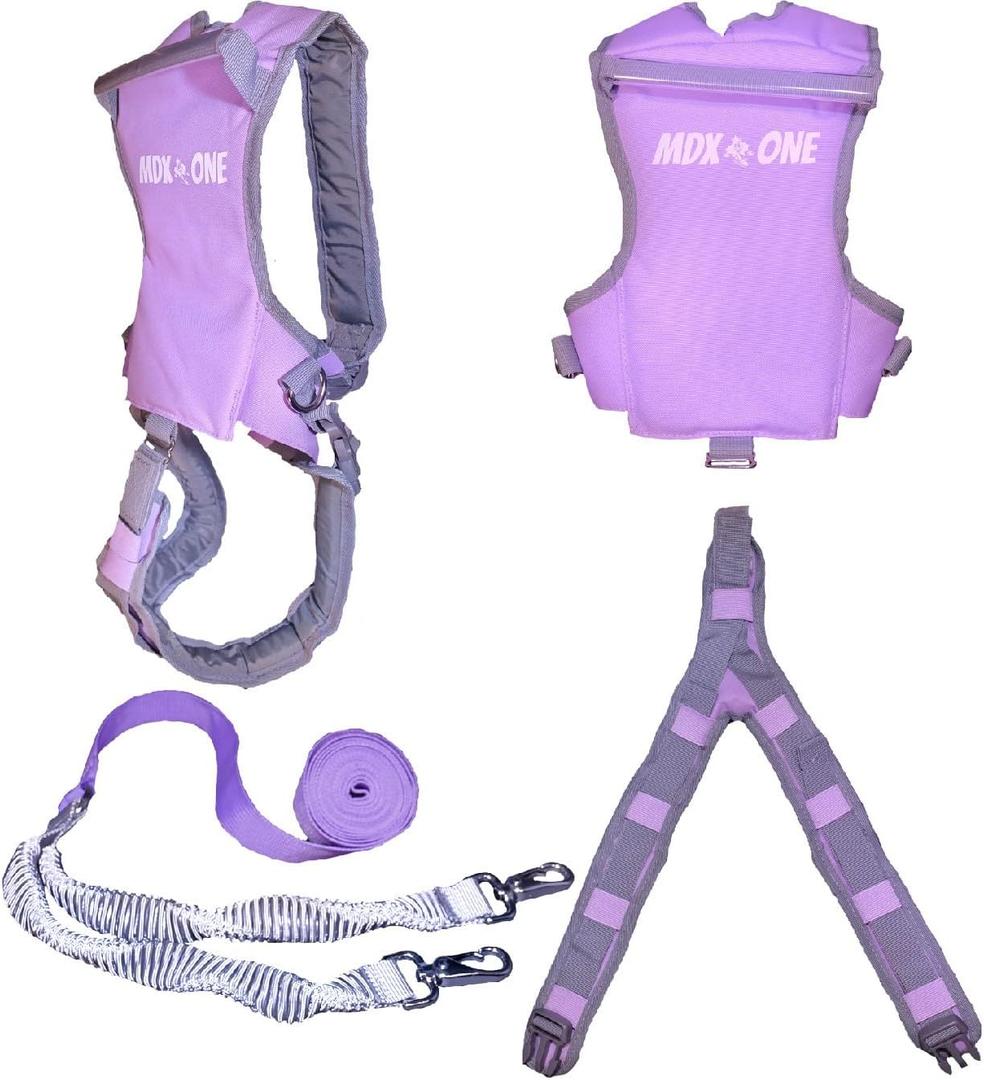 MDXONE Kids SKI Trainer Child SKI Harness with Absorb bungees 9' Rope and Removable seat Harness (Lavender)