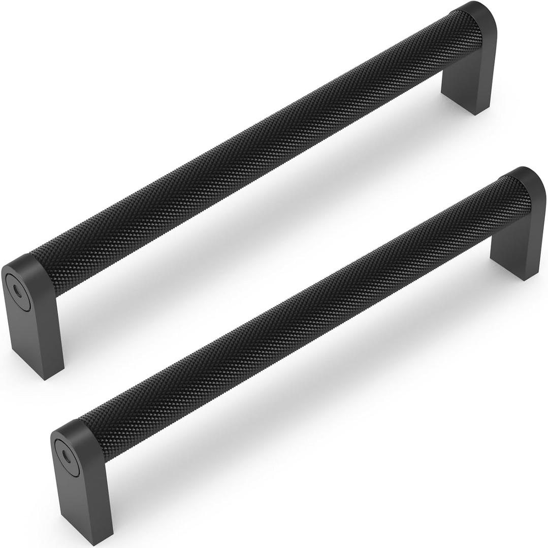 10 Pack Matte Black Cabinet Pulls knurled 6-1/4 Inch Hole Centers Kitchen Cabinet Handles Black Drawer Pulls Cabinet Hardware