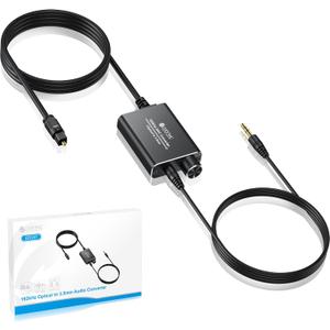 eSynic Portable Optical to 3.5mm/Aux Adapter-7 FT Long-192KHz DAC Converter-Metal Shell-Built in Amplifier Chip-Easy to Setup- from HDTV/Blu-Ray/Gaming Console to 3.5MM Audio Speaker & Headphone
