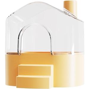 Creative Hamster Sand Bath Container with Built-in Stairs Transparent Chinchilla Dust Bath House Hamster Bathing Hamster Litter Box(Yellow)