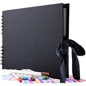 GOTIDEAL 80 Pages Scrapbook Album with 10 Metallic Markers,Craft Paper Photo Album for Wedding and Anniversary, Family DIY Scrapbook Accessories with Scrapbooking Stickers Corners(Black)…