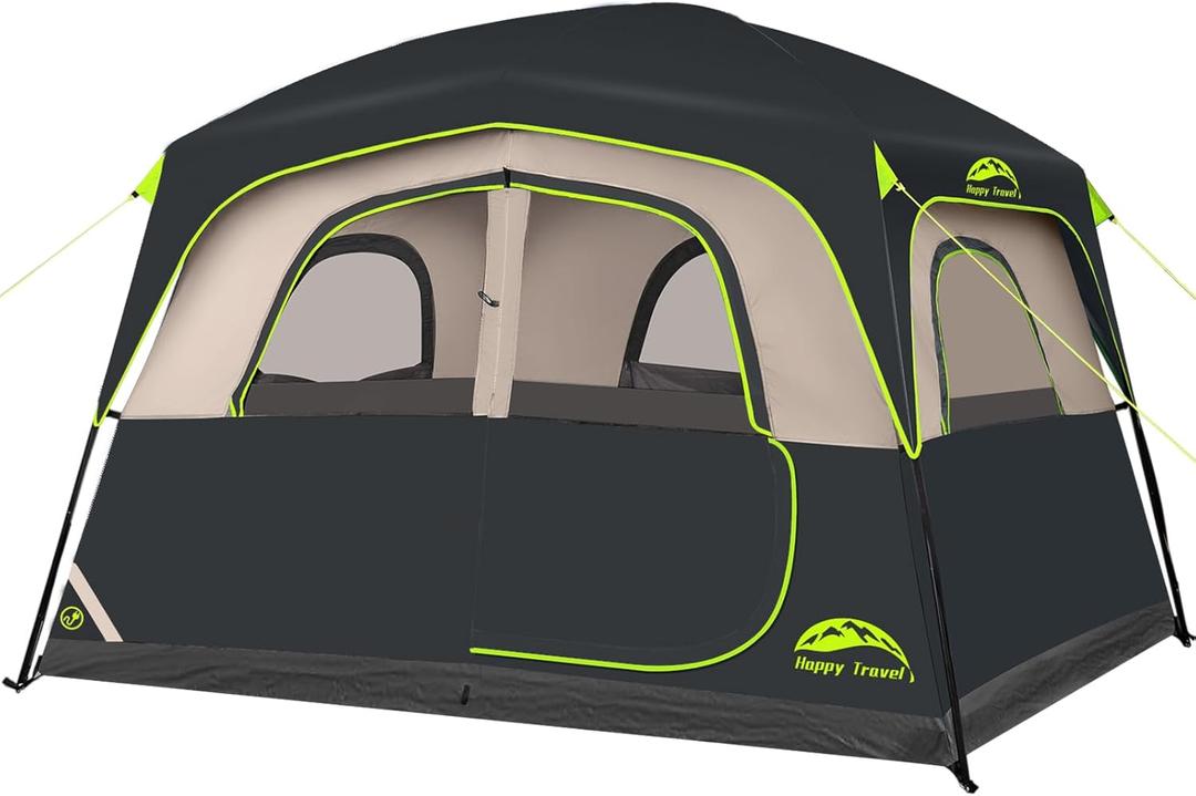 Happy Travel 6 Person Tents for Camping, Waterproof Cabin Tent with Rainfly | Easy Setup Camping Tent, Portable Large Family Tent with 5 Large Mesh Windows and Carry Bag for Outdoor Camping & Hiking