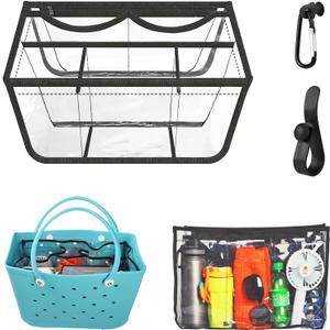 Clear Beach Bag Organizer Compatible with Bogg Bag X Large Size, PVC Insert Divider Liner for XL Bogg Bag Accessories (Clear-Black)