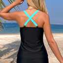 Daci Women 2 Piece Tankini Swimsuit - 2026 Tummy Control Sporty Bathing Suit Color Block Swim Tank Top with Boy Shorts (Black, M)