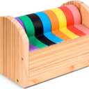 Kids Masking Tape Dispenser, Wooden Multi Roll Craft Tape Dispenser, Washi Tape Holder Organizer, Cutter for Gift Wrapping, Gift for Children Office Home School, Acrylic Serrated Cutter