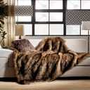 Luxury Plush Faux Fur Throw Blanket, Long Pile Brown with Black Tipped Blanket, Super Warm, Fuzzy, Elegant, Fluffy Decoration Blanket Scarf for Sofa, Armchair, Couch and Bed, 60''x 80''