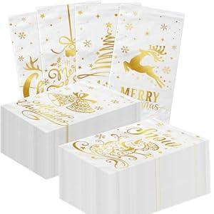 Christmas Cocktail Napkins,40pcs White and Gold Christmas Paper Napkins Winter Napkins for Winter Holiday Christmas Bathroom Decoration