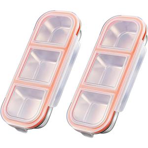 Snack Containers, Reusable 304 Stainless Steel Double/Three Compartment Box, Leak-Proof Food Divided Small Portion Storage For Travel, Camping, Dips, Picnic, Outdoor Activities(3-grid*2)