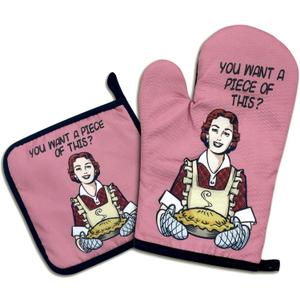 Jxubeuro You Want a Piece of This, Funny Oven Mitts and Pot Holders Sets of 2, Silicone Non-Slip Oven Mitts, Kitchen Gift for Women, Bake Lover Gift, Housewarming Gifts