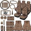 Frienda 26-Piece Leopard Print Car Accessories Set: Seat Covers, Steering Wheel Cover, License Plate Frame, Mirror Covers, Cheetah Print Accessories for Car, SUV, Truck