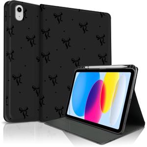 TopPerfekt Case for iPad 11th (A16) 11-inch 2025 /10th Generation 10.9-inch 2022, Butterfly Polka Dot Cute Stylish Chic Design Protective with Pencil Holder Anti-Slip Anti-Shock, Large Bow - Black