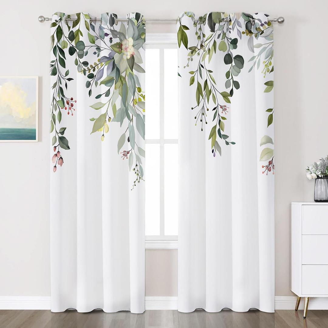 White Curtains 84 Inch Length 2 Panels Set Floral Drapes Noise Reducing Thermal Curtains for Bedroom Living Room Decor 52" W x 84" L
