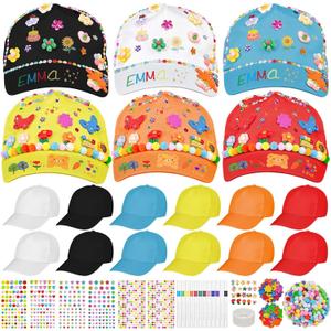 Cinrobiye 12 Set DIY Baseball Hat Bulk Adjustable Cap Painting Activity with Accessories for School Birthday Party Supplies (Color)