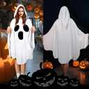 Ghost Costume White Poncho Cloak Boo Cape for Halloween Spooky Party Decoration (White)