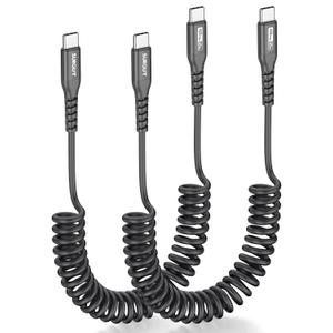 SUNGUY Coiled USB C to USB C Cable 4FT, [2-Pack] USB-C Cable for Car, USBC to USBC Android Auto Carplay Cable, for iPhone 16 15 Pro/Pro Max/Plus, Galaxy S24 S23 S22 (Black)