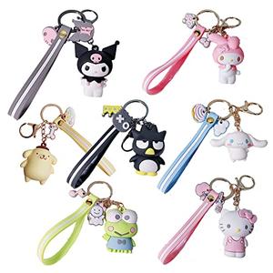 GTONEE 3pcs Novelty Keychain Sets Kawaii Anime Cartoon Figure Pendant Key Chain Cute Keychain Keyrings Accessories for Women Men Girls Boys, Bag Charms, Car Keychain, 3 Styles