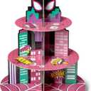 Pink Spider Cupcake Stand - 3 Tier Pink Spider Party Dessert Holder Pink Spider Theme Cardboard Cake Stand for Birthday Party Decorations Cupcake Display for Kids Birthday Party Supplies