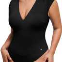 Popilush Shapewear Bodysuits for Women Deep V Neck Cap Sleeve Thong Body Suit Tummy Control Plus Size Going Out Tops
(XL)