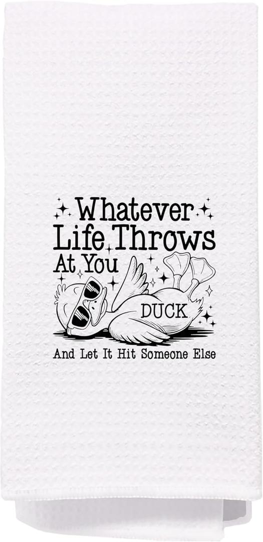 Trendy Retro Duck Kitchen Towels, Gifts for Duck Lovers Dish Tea Towels for Kitchen Decor, Whatever Life Throws at You Funny Animal Decorative Hand Towels for Bathroom, 16x24 Inch