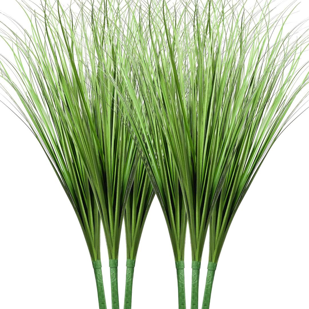 Vlorart 33" Artificial Plants 6 Pack Onion Tall Grass Greenery, Faux Fake Grass Shrubs Plant Flowers Wheat Grass for House Home Indoor Outdoor Office Room Gardening Indoor Dcor-Green