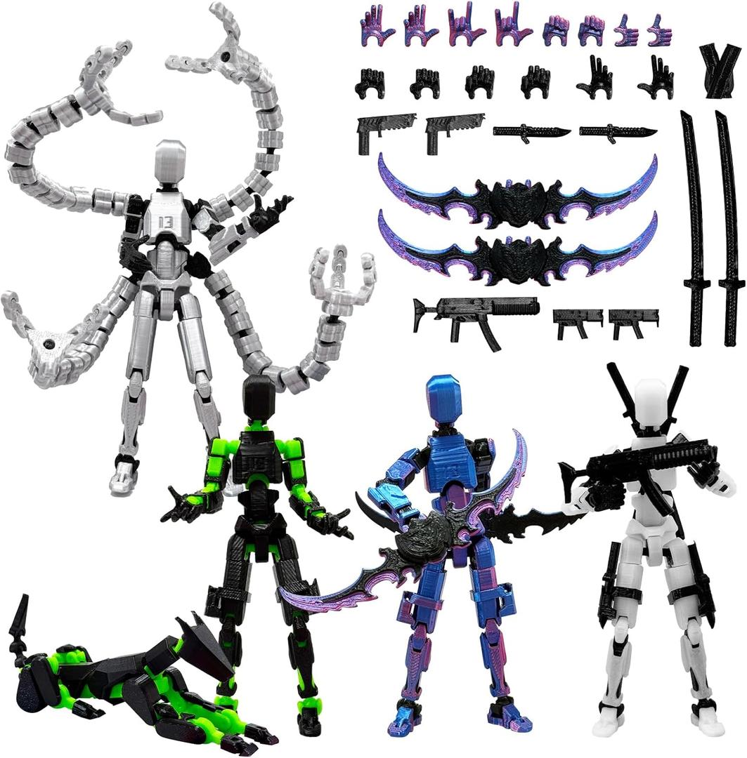 T13 Action Figures Deluxe Set, Pre-Assembled Poseable Robot Figures with Accessories and Interchangeable Hands, Fully Articulated Team Pack for Display, Desk Decor, Gift