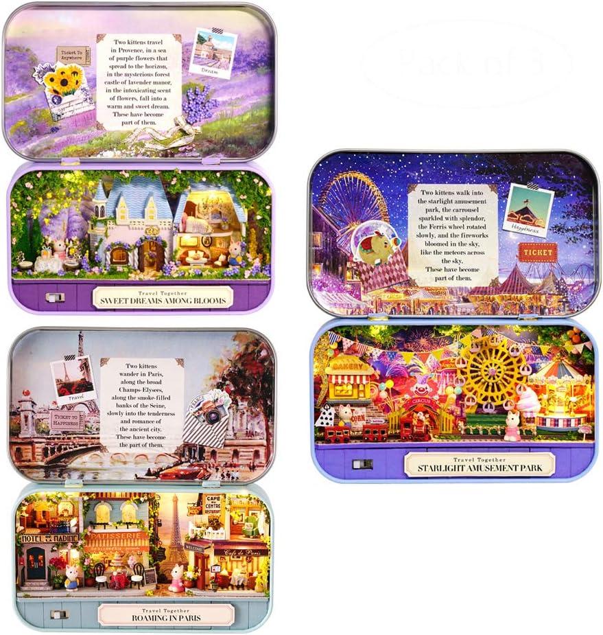 MAGQOO 3D Wooden Dollhouse Miniature DIY Doll House Kit with Furniture,1:100 DIY Box Theater Kit(Pack of 3)