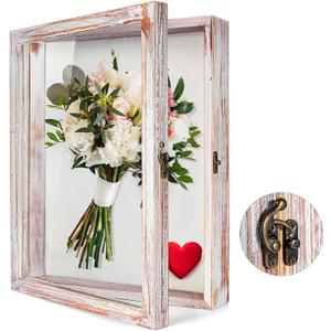 TJ.MOREE Flowers Shadow Box Display Case 11 x 14 Large Shadow Box Frame with Glass Window Door Deep Depth Picture Frame Wedding Bouquet Memorabilia Medals Photos Memory Box for Keepsakes - White Pink