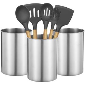 Homaisson 3 PCS Stainless Steel Kitchen Utensil Holders, 5.5 x 7.3 in Cylinder Kitchen Countertop Organizer, Dishwasher Safe Cooking Utensil Holder, Large Capacity for Cafe Restaurant Bakery (Sliver)
