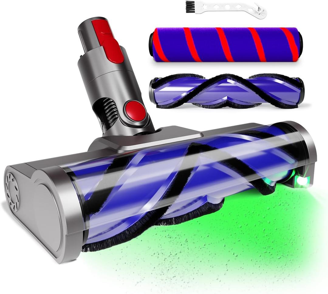 Upgraded 2 Brushes Vacuum Head Replacement for Dyson V7/V8/V10/V11/V15/SV10/SV11/SV12/SV14/SV15/SV22((Not for Slim) | Anti-Tangle Motorhead with LED Light | Quick-Release Cordless Vacuum Cleaner Head (Grey-1pc)
