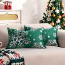 Christmas Lumbar Pillow Covers 12X20 Green Pillows Covers Silver Snowflake Glitter Cushion Covers Rectangle Throw Pillow Cover Cute Decorative Pillowcases Holiday Decor for Couch Sofa Bedroom Set of 2