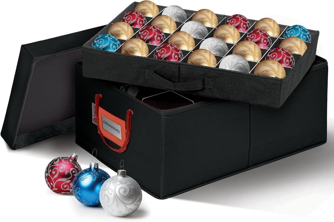HOLDN STORAGE Christmas Ornament Storage Container Box with Dividers  Convenient Durable 2 Individual Removable Trays Fits Up to 48-3 Ornaments - Black