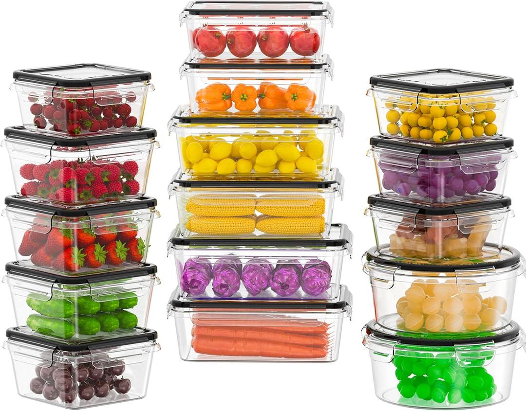 32 PCS Plastic Food Storage Containers with Lids Airtight, BPA-Free Leakproof Meal Prep Container Set for Kitchen Storage Reusable, Microwave Dishwasher Safe Stackable with Labels & Marker