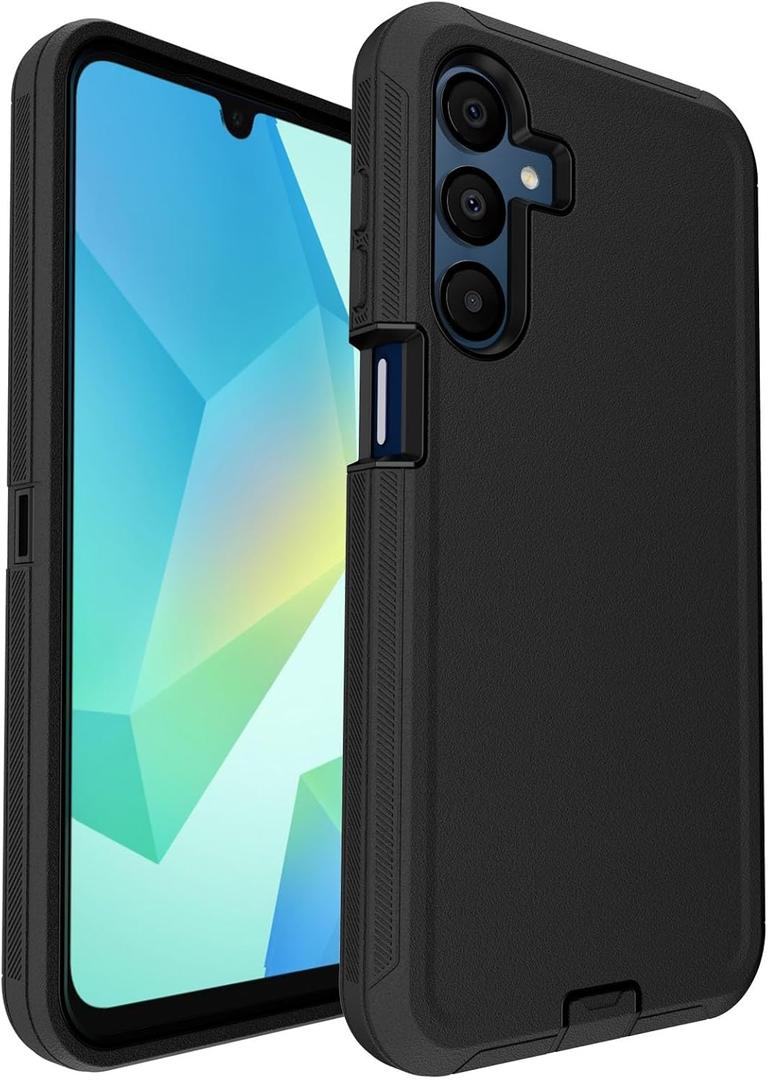 for Samsung Galaxy A16 5G Phone Case, 3-Layer 16ft Drop Protection, with Dustproof Port Cover, Full-Body Shockproof Heavy Duty Protective Phone Case, Black
