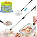 3Pcs Beach Sand Sifter, Adjustable Shark Teeth Sifter Shell Shovel Rock Scooper with Shell Collecting Bag- Beach Scoop Shovel and Sifter Tool for Picking Up Shells (Sand Sifter & Scooper) (Sliver)