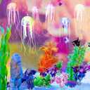 Yinder 17 Pcs Fish Tank Decorations, Include 11 Aquatic Plants and 6 Artificial Jellyfish, Colorful Fish Tank Plastic Plants Accessories for Aquarium Household and Office