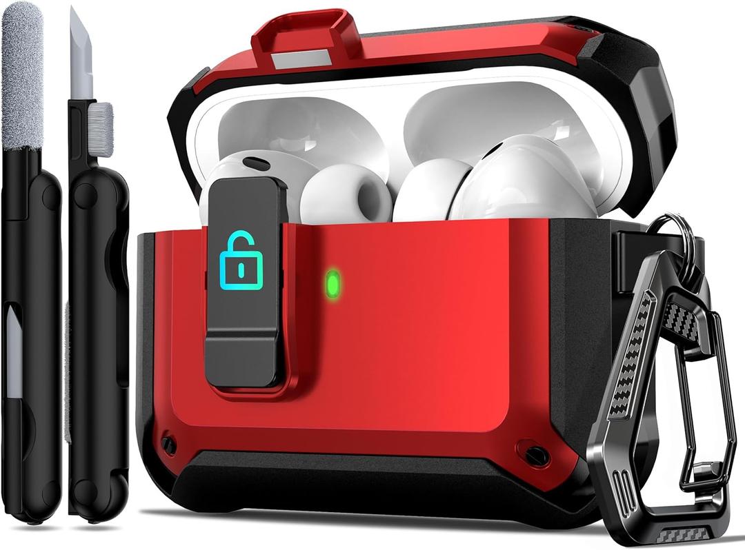 R-fun for AirPods Pro 3 Case (2025) Cover with Cleaning Kit, Military-Grade Heavy-Duty Drop-Resistant with Auto Pop-Up Lid for AirPods Pro 3rd Generation 2025 USB-C Charging Case, Red