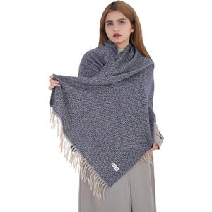 Winter Scarf for Women Cashmere Feel Pashmina & Blanket Wrap Cozy Fashion Shawl Ideal Christmas & Holiday Gift (Navy Blue)